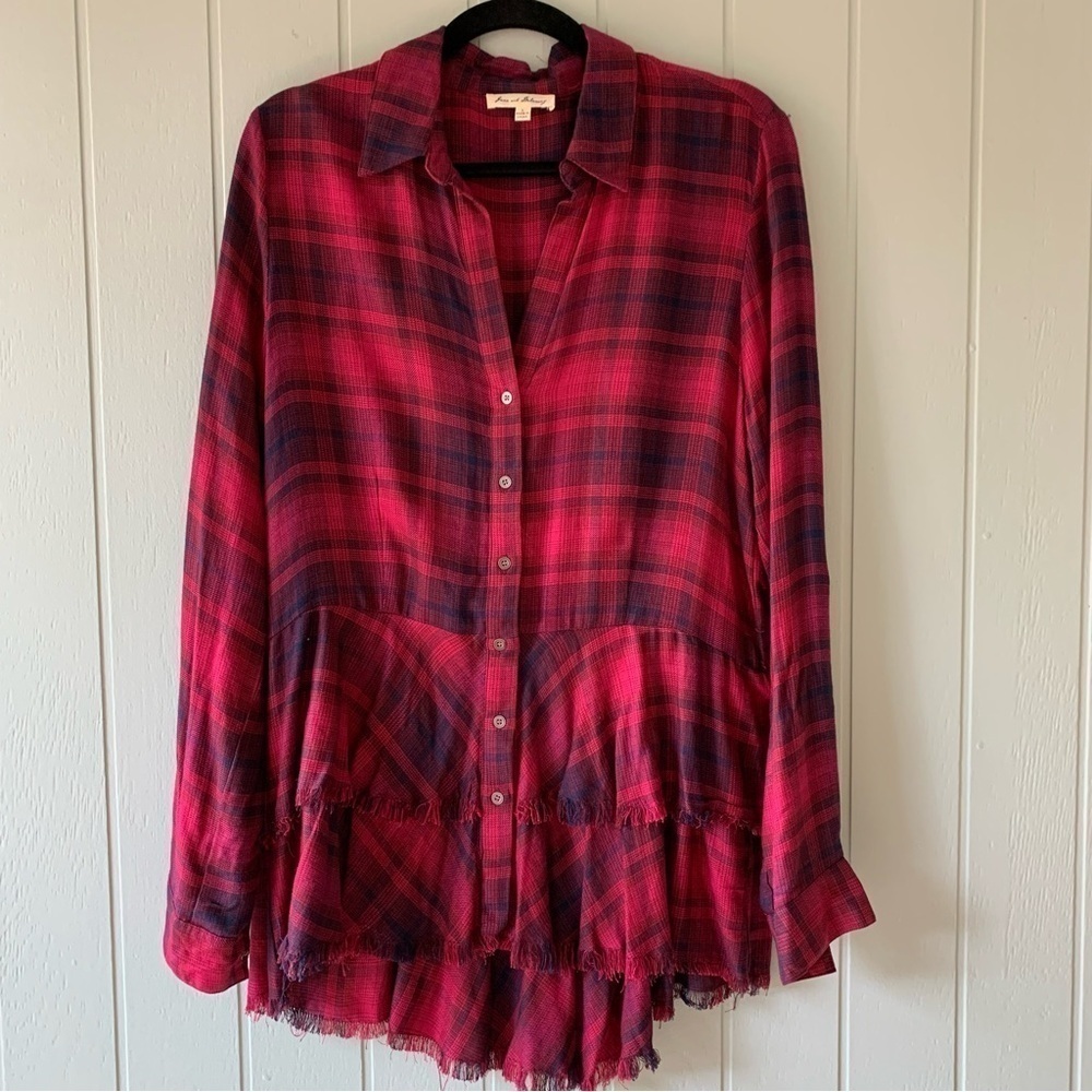Jane and Delancey Red and Black Plaid Button-Down Shirt